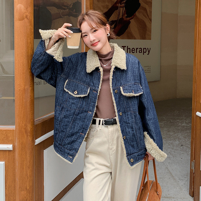 【大货】25冬装新款羊羔毛复合牛仔外套2C055-5109-P195控288,女装短外套,2C055