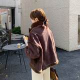 美拉德短款翻领皮毛一体外套女2025冬季新款时髦范淡人羊羔毛夹克，女装短外套，2C055