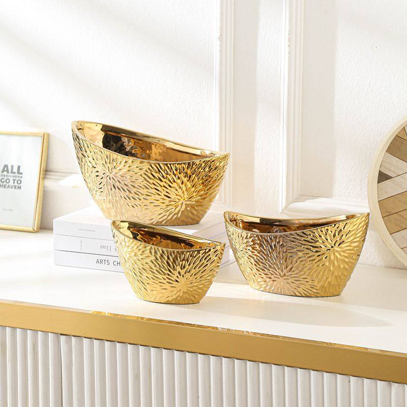 北欧轻奢现代简约陶瓷电镀花盆元宝花器家居客厅电视柜摆件装饰品,家居饰品,花盆,淘宝优惠券,粉丝福利购,淘宝优惠卷