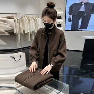 时尚休闲短款双面毛呢外套女2026秋季新款洋气宽松百搭夹克上衣潮