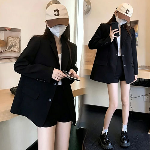 秋季新款黑色单排扣显瘦西装外套