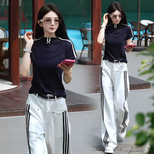 休闲时尚套装女2026夏季新款洋气显瘦短袖T恤阔腿裤减龄两件套潮