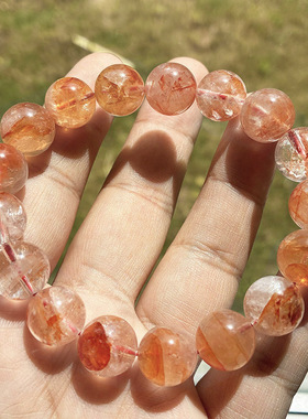 天然水晶红胶花手链10mm单圈女款胶花手串一物一图水晶手串饰品