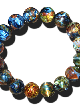 彼得石三彩手链手串淅川料子彩色彼得石手串配珠男女款猫眼石礼物