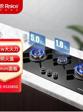 雅乐思燃气灶XS2085G台嵌两用燃气灶三眼灶铜火盖天然气5.0kw火力