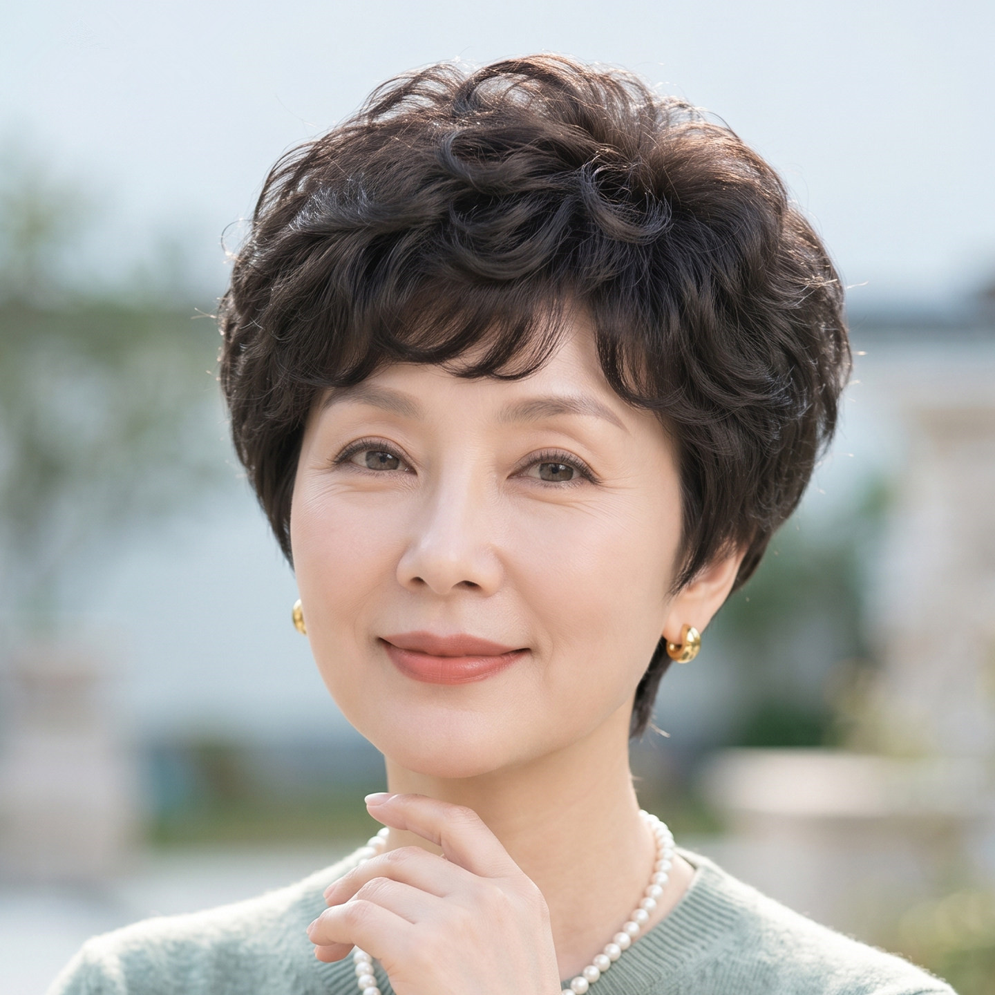 中老年真发自然减龄短卷整顶假发