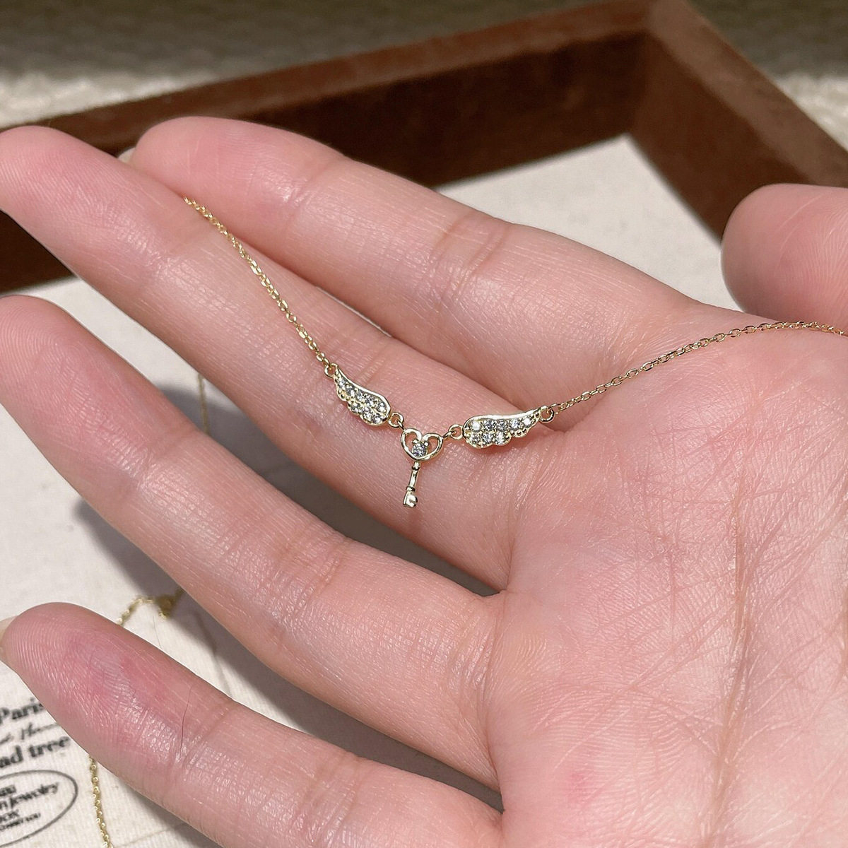金色天使之翼爱心钥匙项链202项链