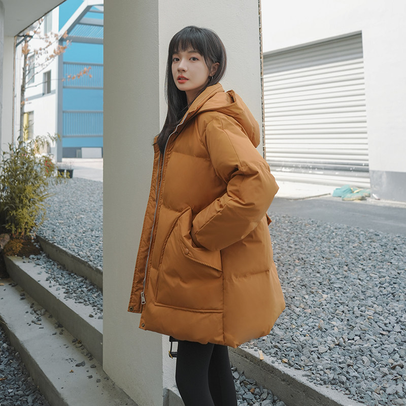 设计感小众羽绒棉服女中长款2023年新款冬学生宽松棉袄加厚面包服