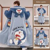 卡通法兰绒家居服套装 冬季 睡衣大码 男士 睡袍男珊瑚绒加厚加绒长款