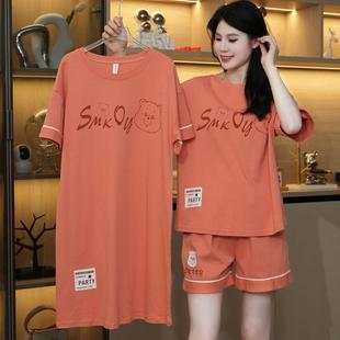 夏款 过膝奢华睡裙纯棉薄款 短裤 三件套家居服 套装 夏季 睡衣女款 短袖