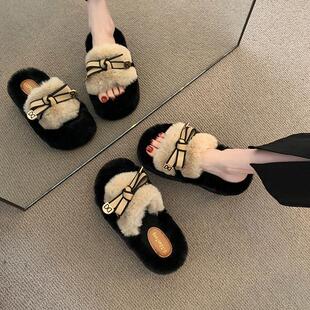 增高7cm小个子毛毛棉拖鞋 蝴蝶结百搭网红居家外穿 女2025秋冬新款