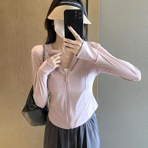 粉色冰丝防晒衣女款夏季薄款2026新款防紫外线修身瑜伽服开衫上衣