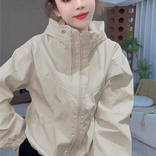 双拉炼超好看棒球服外套女 时尚 初秋薄款 连帽冲锋衣女2025春秋新款