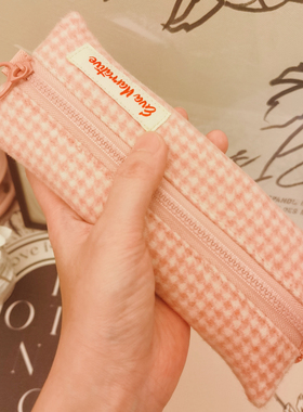 EVA清新简约日系ins少女羊绒千鸟格子条纹情侣文艺文具笔袋收纳