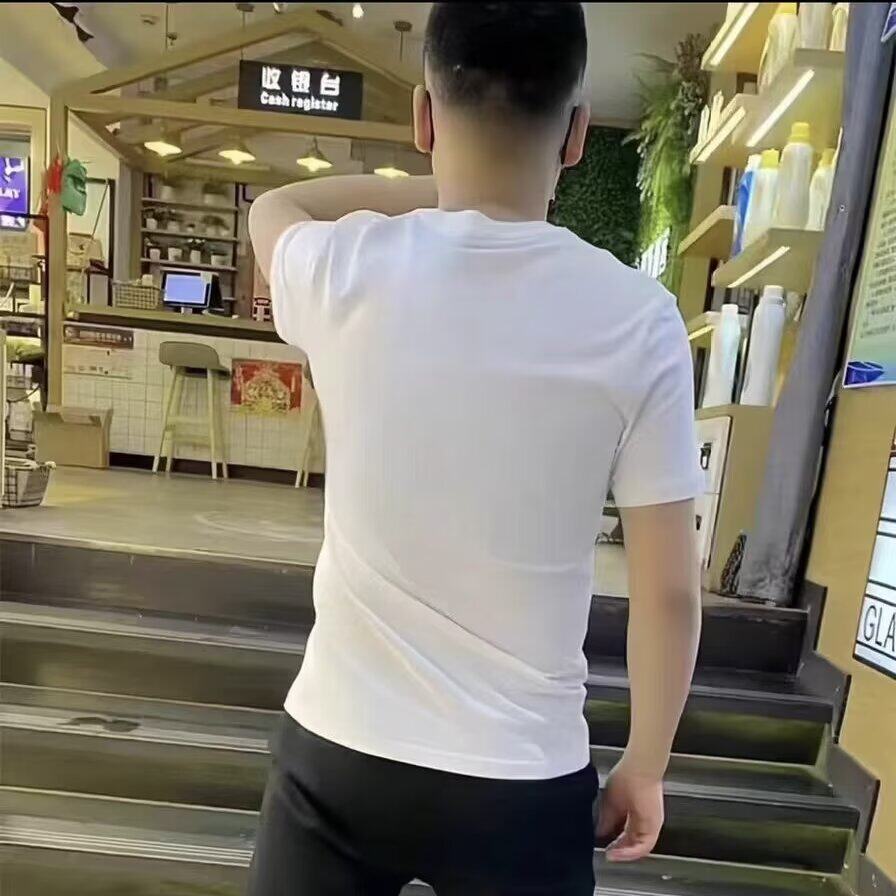 中国风发财印花短袖t恤男士夏季潮流修身本命年红色半袖体恤