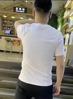 中国风发财印花短袖t恤男士夏季潮流修身本命年红色半袖体恤