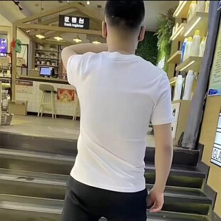 中国风发财印花短袖t恤男士夏季潮流修身本命年红色半袖体恤