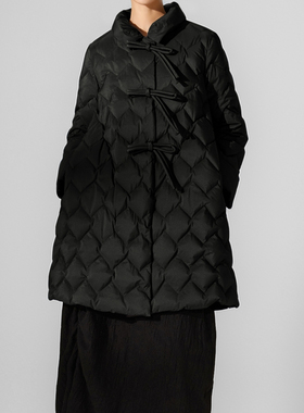 素芭轻中式立领保暖羽绒服女冬季时尚百搭黑色休闲长款外套SJ0785