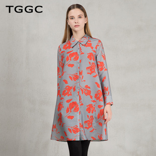 TGGC2023春季新款宽松显瘦衬衫领复古长袖印花女短裙连衣裙F21293