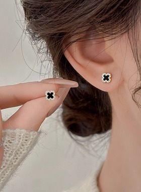 法国【设计师】Glam Dani 小众设计耳饰水钻耳环黑色四叶草耳钉女