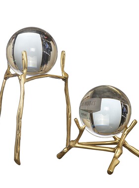 纯铜水晶球摆件 欧式美式客厅书房办公室创意家居酒柜饰品样板间