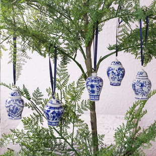 欧洲订单 饰摆件 陶瓷吊坠青花瓷将军罐茶壶风铃圣诞树挂件车载装