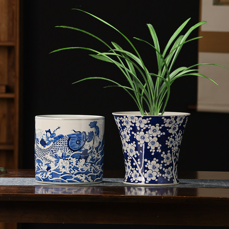 新中式高温陶瓷水培花盆插花装饰摆件客厅桌面青花瓷复古高端花艺,家居饰品,花盆,淘宝优惠券,粉丝福利购,淘宝优惠卷