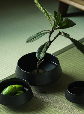 创意黑色陶瓷花瓶装饰粗陶花器摆件新L中式茶桌盘文艺小摆件