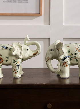 北欧陶瓷大象摆件轻奢风软装陶瓷大象摆件办公室客V厅软装陶瓷配