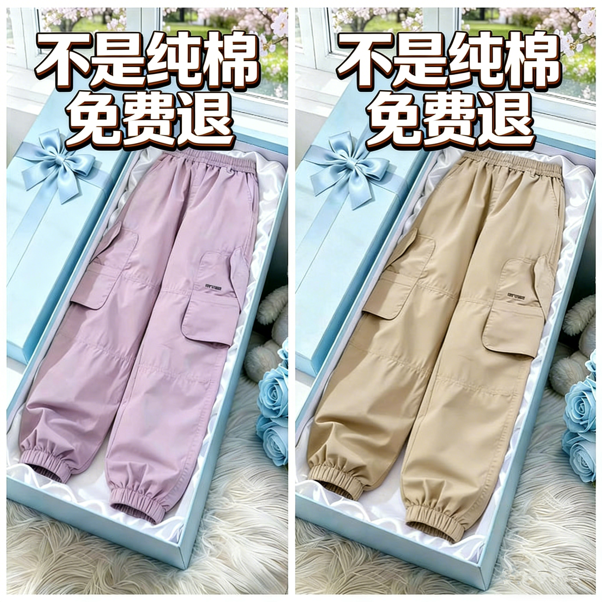 春秋季纯棉工装裤女中大童初中学生宽松束脚休闲裤少女百搭长裤