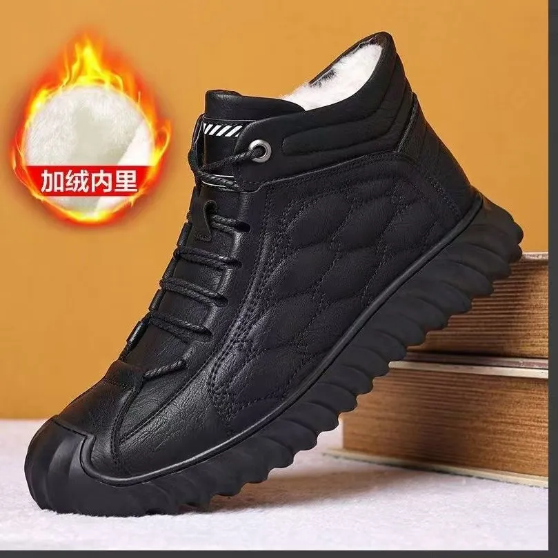 男鞋新款冬季男士皮面棉鞋高帮加绒加厚保暖鞋运动休闲鞋子男