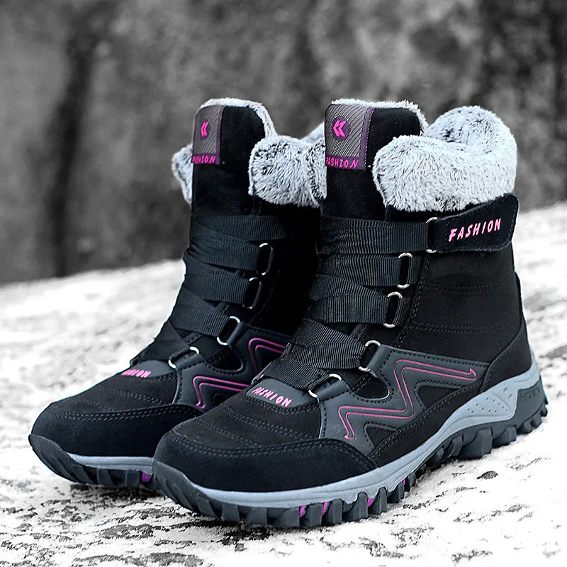 2024冬季跨境棉鞋防水厚底女鞋男鞋保暖雪地靴大码加绒户外鞋防滑