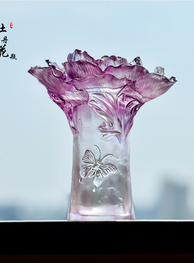 琉璃牡丹花花瓶摆件客厅玄关装饰