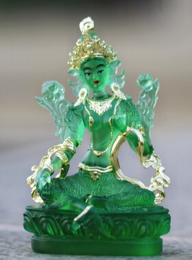 鎏金彩绘绿度母古法琉璃家居供奉