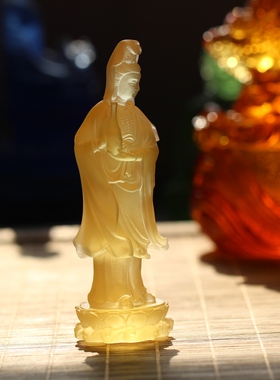古法琉璃净瓶观音中式佛堂摆件