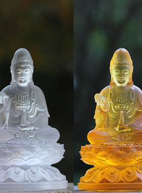 杨柳净瓶观音坐莲琉璃佛像摆件