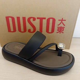 大东拖鞋女2025夏季新款时尚休闲简约平底中跟一字带人字拖1216