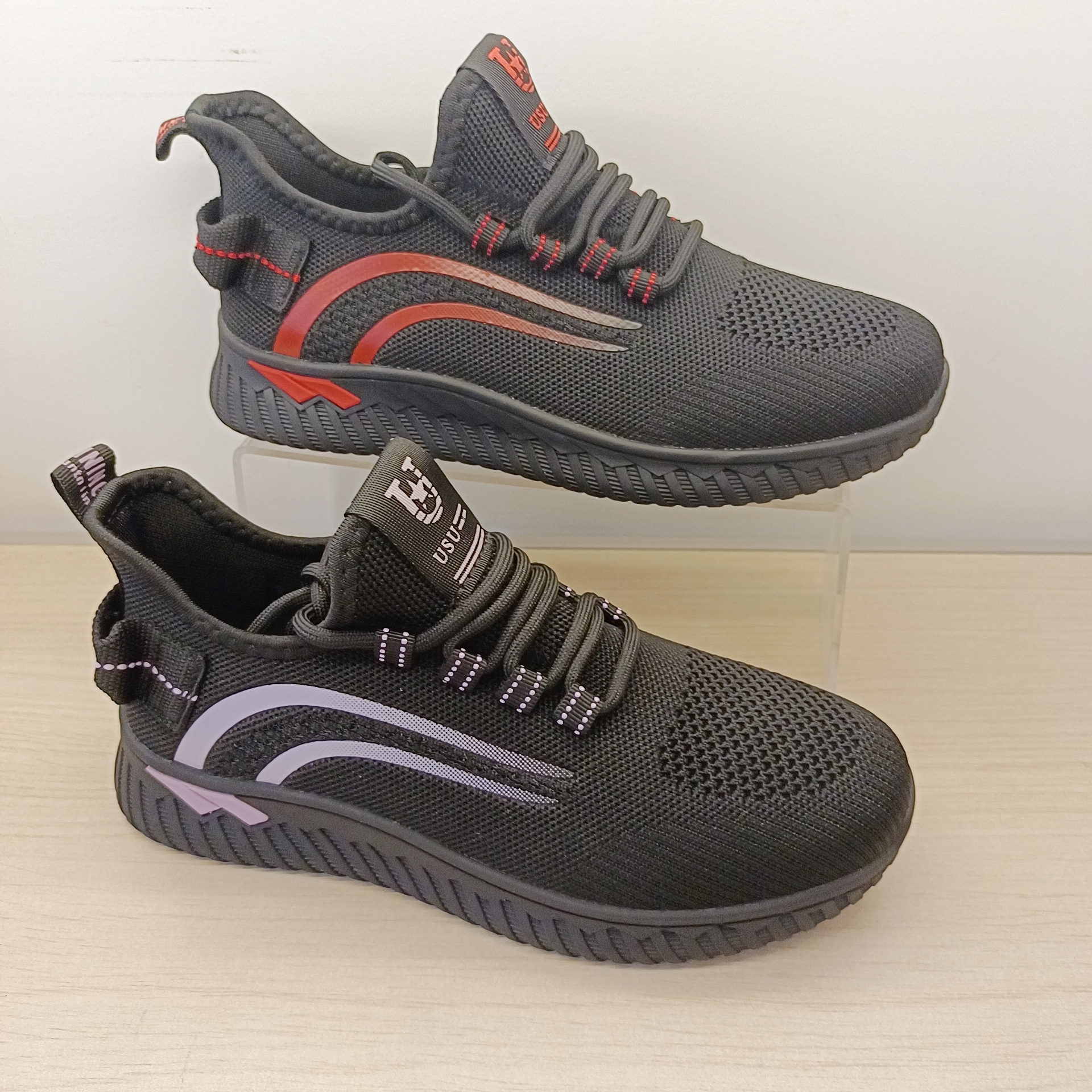 大东飞织鞋女鞋2025春秋季新款休闲平底中跟圆头系带运动C7540A