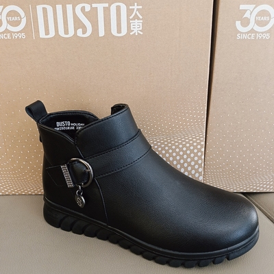 大东妈妈鞋2025冬季新款舒适圆头平底婆婆鞋女短靴侧拉链1816E