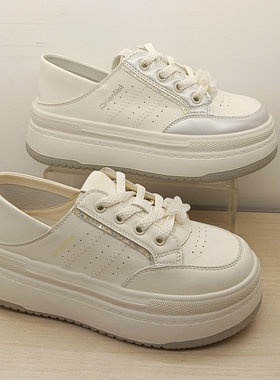 大东小白鞋2025春季新款休闲厚底圆头通勤板鞋系带潮流女鞋C1383A