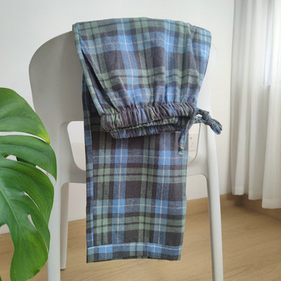 男士纯棉睡裤格子磨毛秋季宽松休闲家居情侣长裤绒布简约可外穿