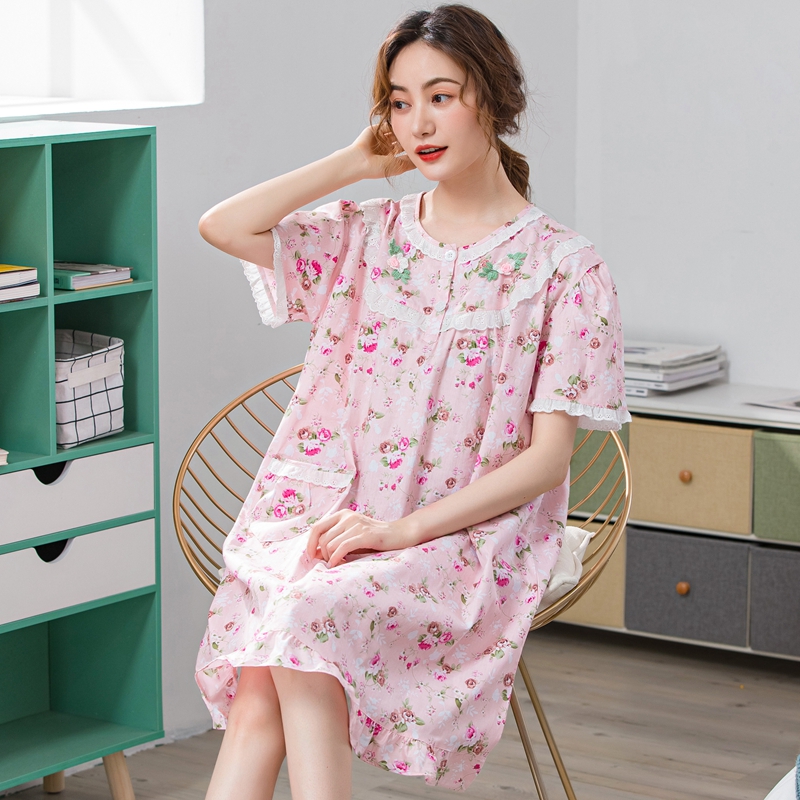 100%梭织棉布妈妈女士加大码睡裙