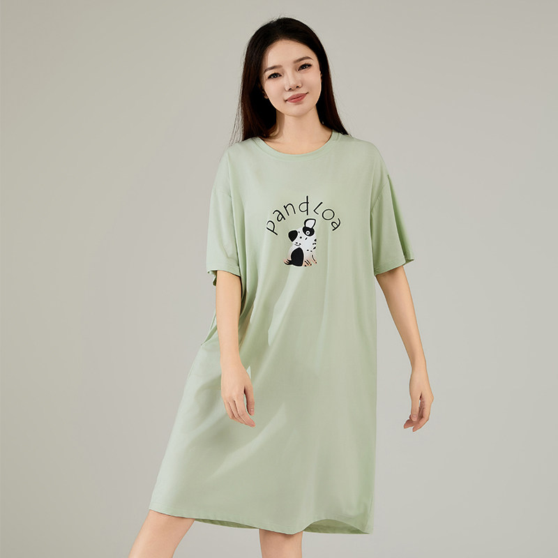 睡裙女夏纯棉卡通甜美爽棉睡衣女夏款宽松裙子中长裙女生夏天睡裙