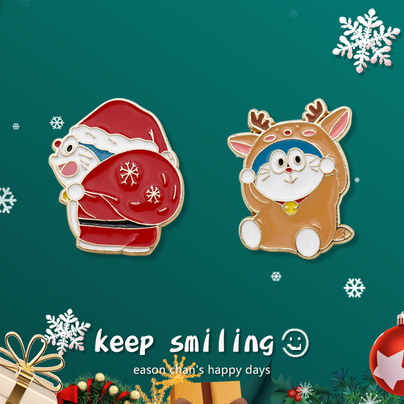 圣诞节创意哆啦a梦胸针卡通麋鹿圣诞老人元素徽章精致小礼物配饰