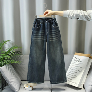 炸街女大童直筒阔腿裤 2025年新款 韩版 加绒牛仔裤 中学生 女童冬季