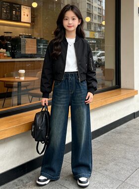秋季女大童初中生直筒秋款牛仔裤