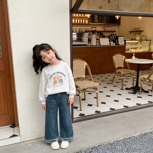 洋气休闲阔腿裤 女宝刺绣儿童直筒牛仔裤 子 新款 女童2026春秋季