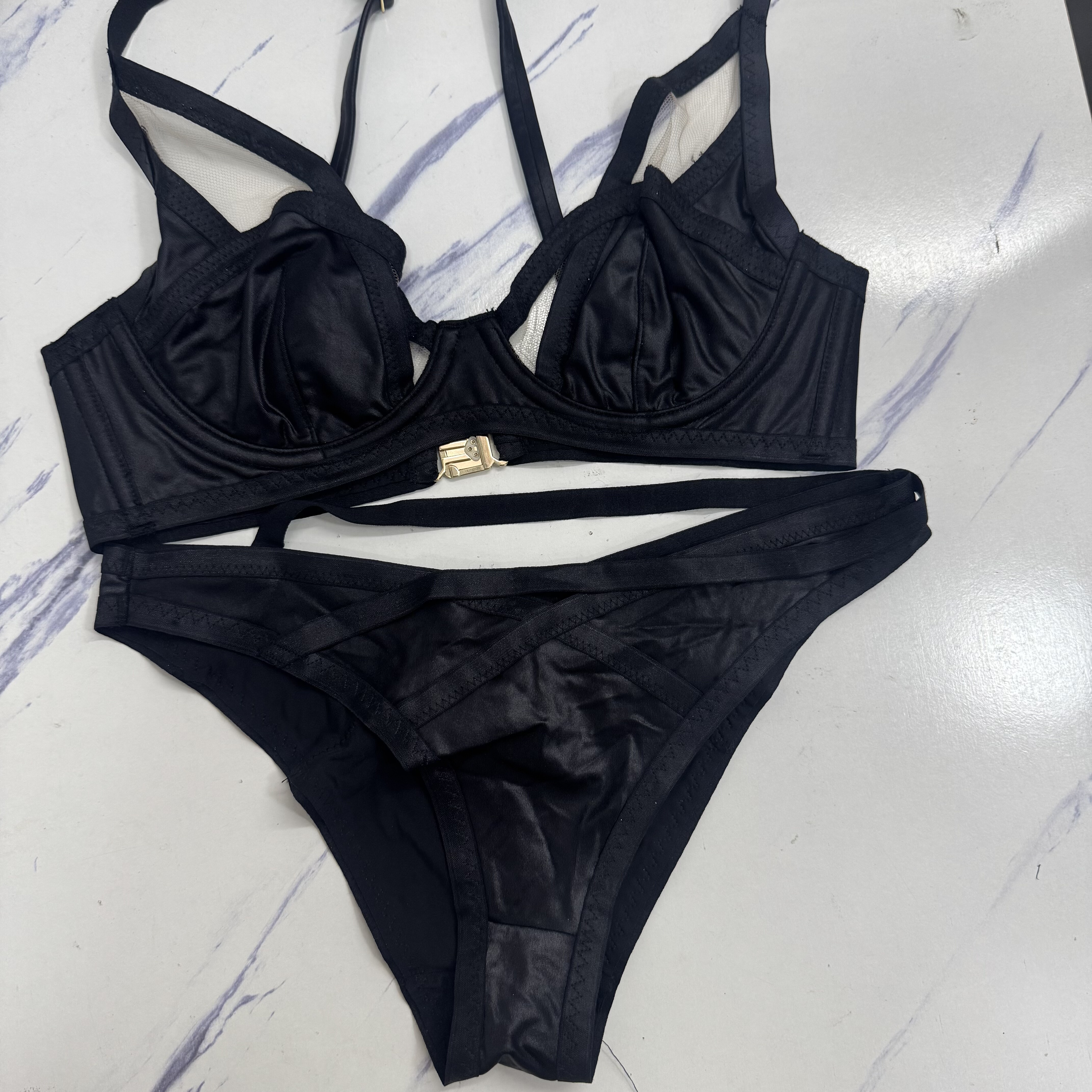 大内密探Agent provocateur黑色性感皮面网纱孤品样衣