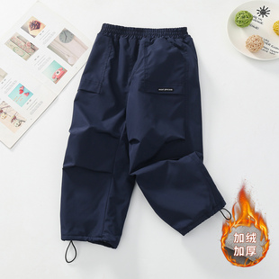 男童加绒冲锋裤2025新款中大儿童一体绒滑雪裤子秋冬加厚女孩冬季