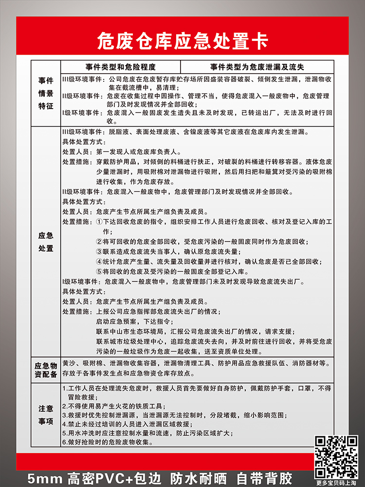危废仓库应急处置卡化学品仓库